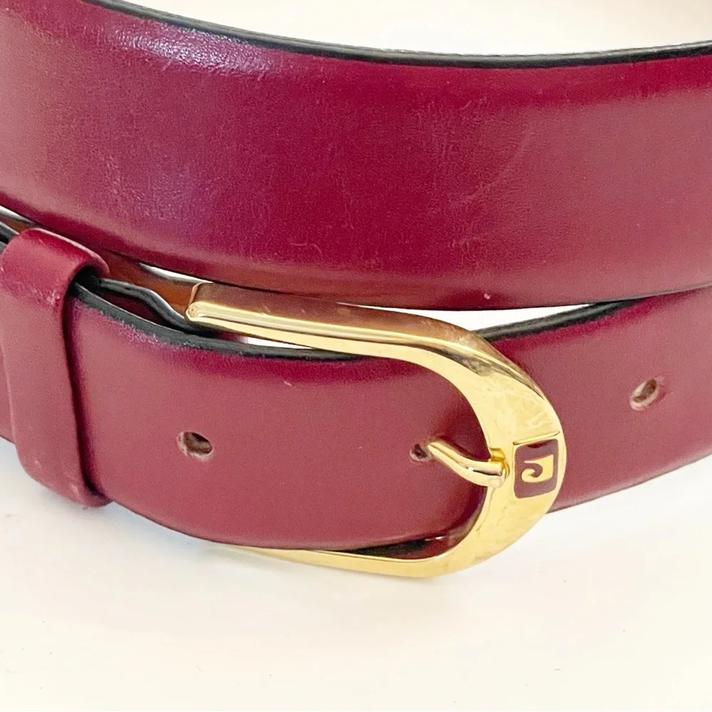 Pierre Cardin Vintage Men’s Size 38 Red Top Grain‎ Cowhide Skinny Belt Gold